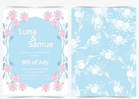 粉色花朵婚礼请柬免抠