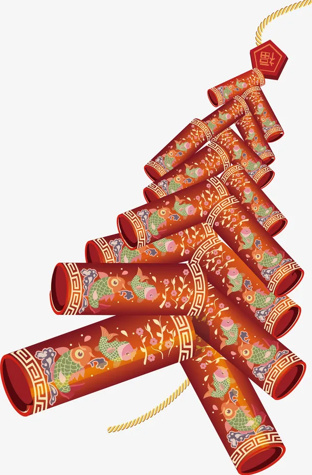 红色中国风放鞭炮免抠