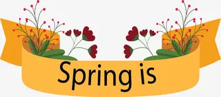 黄色彩带春天横幅免抠