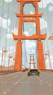 手绘吊桥酷车公路H5背景高清