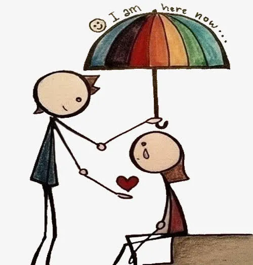 手绘为女孩撑伞免抠