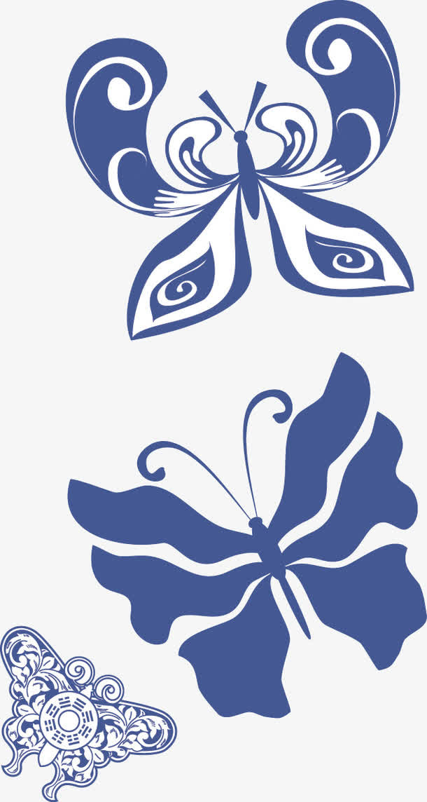 矢量布艺蝴蝶花纹免抠