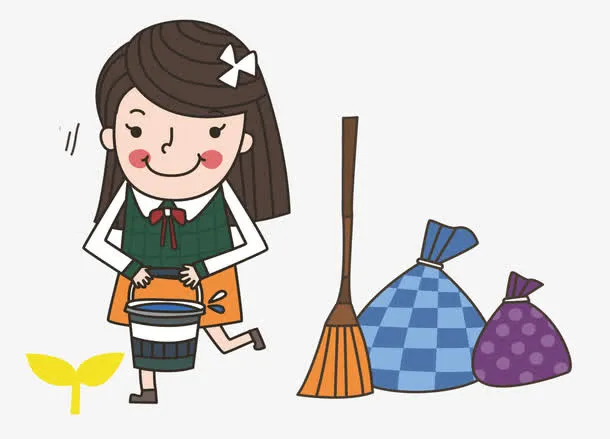 清洁教室的学生免抠