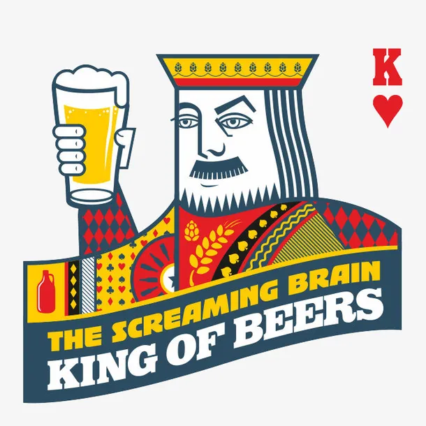 卡通红桃K扑克王拿啤酒插画牌面免抠