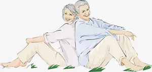 背靠背的老人免抠