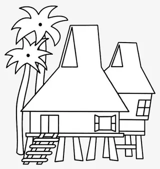 傣家吊脚楼简笔画免抠