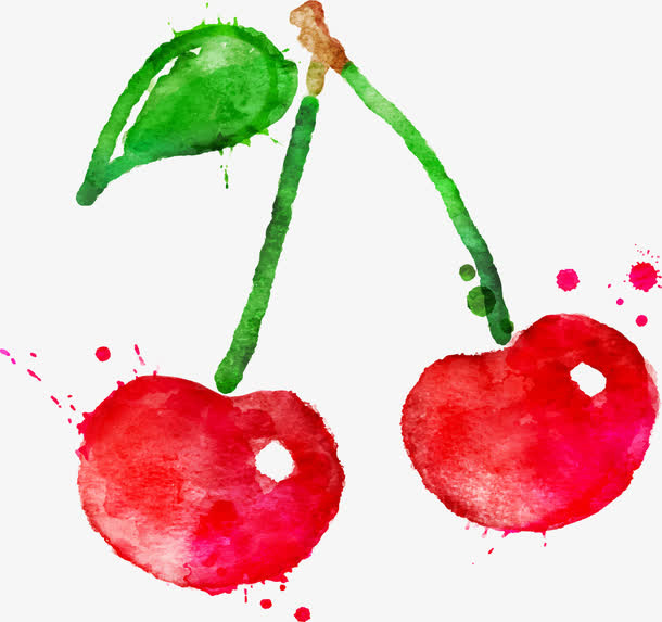 水彩矢量樱桃免抠