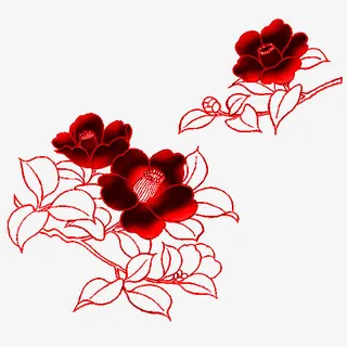 红色水墨大花免抠