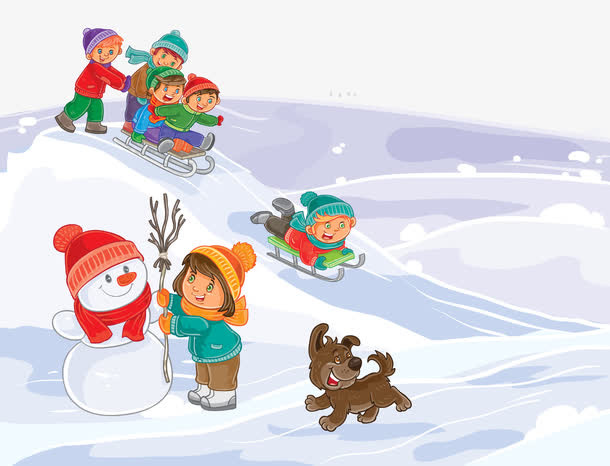 小孩子冬季滑雪玩雪矢量图片免抠