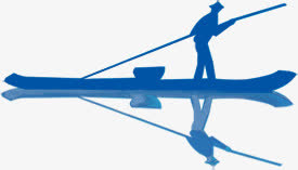 蓝色剪影渔船毛笔字免抠