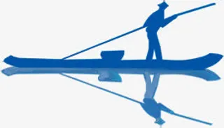 蓝色剪影渔船毛笔字免抠