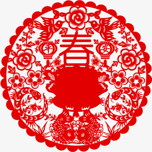 矢量红色春节剪纸免抠