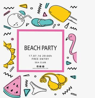 彩色沙滩派对邀请函免抠