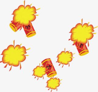手绘黄红色新年鞭炮免抠