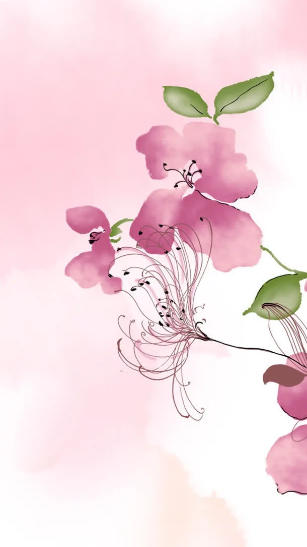 彩绘粉红色花朵水墨彩绘风格免抠