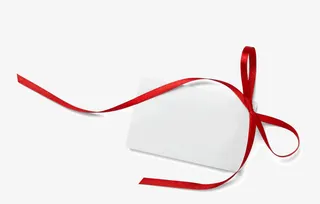 简约红色长绸带横版贺卡免抠