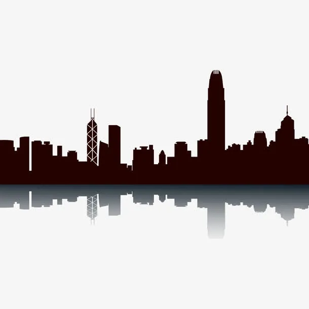 香港剪影倒影矢量背景免抠
