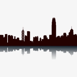 香港剪影倒影矢量背景免抠