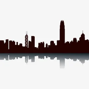 香港剪影倒影矢量背景免抠