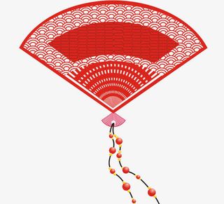 古风红色波浪云扇子免抠