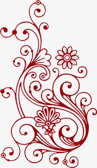 唯美暗红花纹免抠