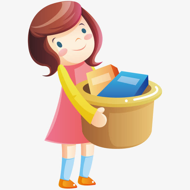女孩抱着一筐书本免抠