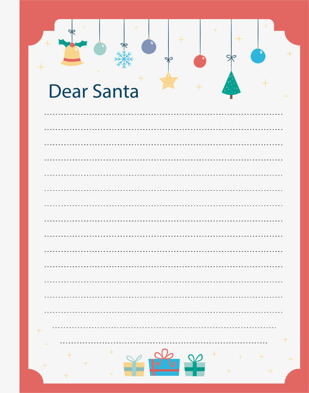 圣诞挂饰红色边框信纸免抠