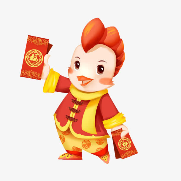 红色吉祥鸡拜年素材免抠