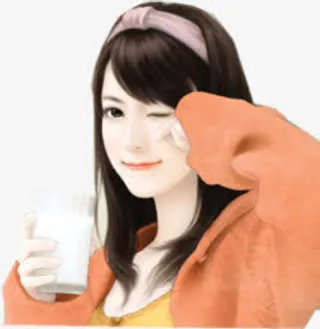 喝牛奶的女孩手绘免抠