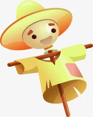 手绘黄色野外的稻草人免抠