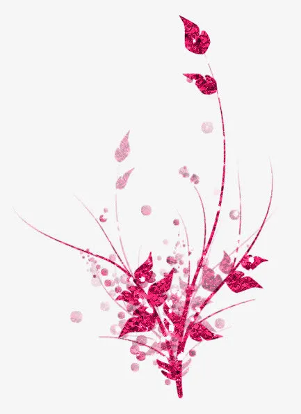 植物素材墨迹红花瓣绿叶免抠