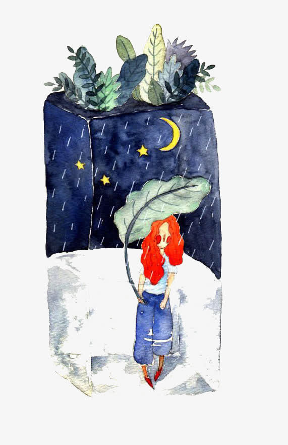 水彩夜晚免抠