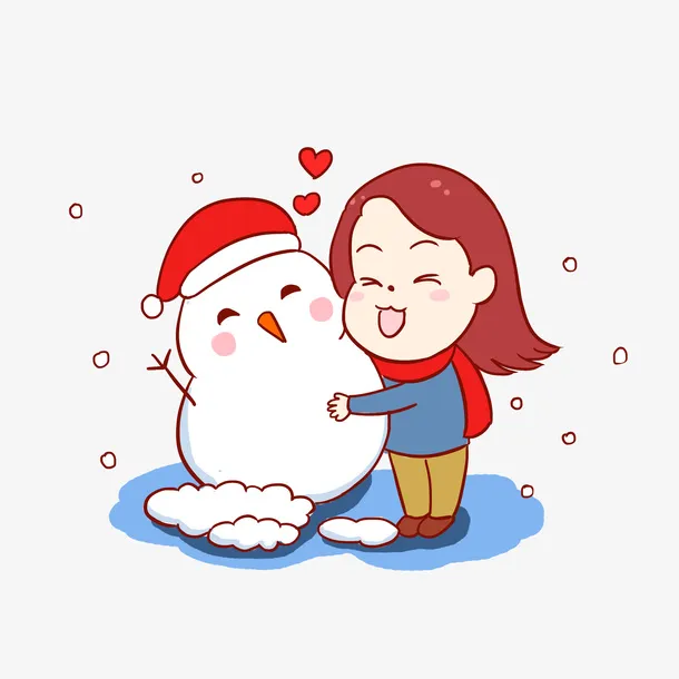 可爱的少女与雪人元素免抠