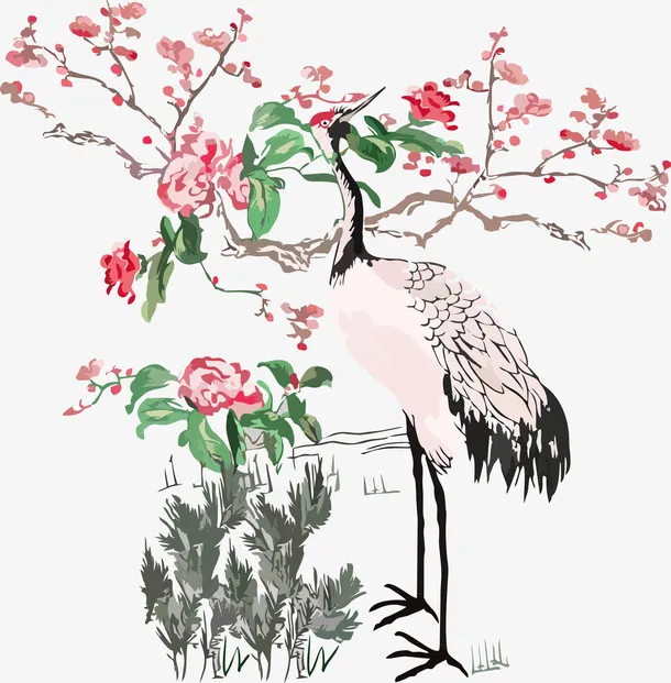 手绘仙鹤中国水墨风插画免抠