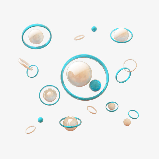 蓝白色星球环绕悬浮素材C4D免抠