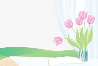 现代家庭风春天窗外景色免抠