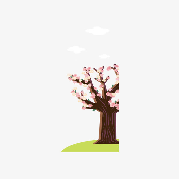 春季桃花白云免抠