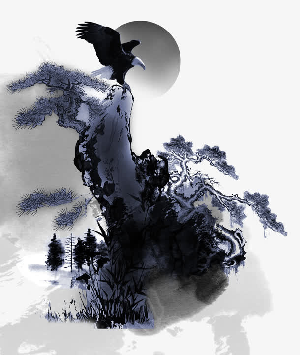水墨山水绘画免抠