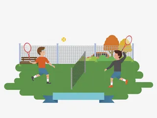 卡通打羽毛球的孩子免抠图免抠