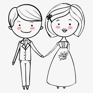 简约手绘卡通人物装饰结婚新人免抠