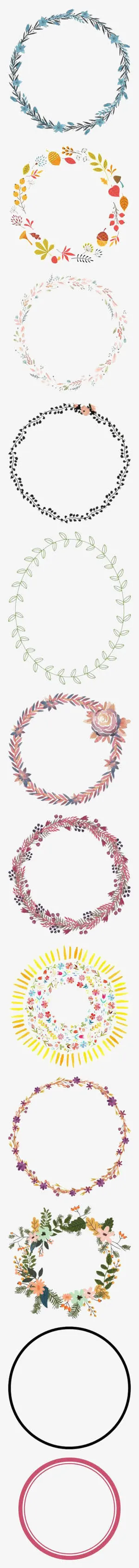 手绘圆形叶片边框免抠