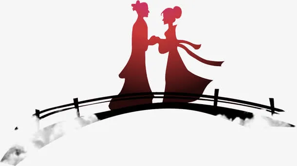 手绘扁平渐变七夕节牛郎织女免抠