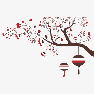 扁平化的挂在树枝上的灯笼免抠