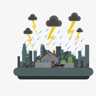 卡通手绘下雨天房屋建筑免抠