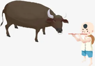 手绘牧童和牛免抠