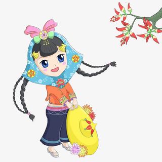 赏花的惠安女孩免抠