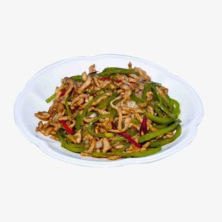 青椒肉丝盖饭 花瓣餐盘 红椒免抠