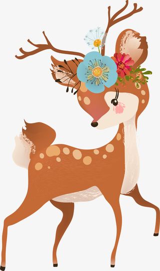 矢量 手绘 水彩 可爱 梅花鹿免抠