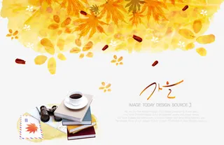 韩国秋天树叶咖啡背景