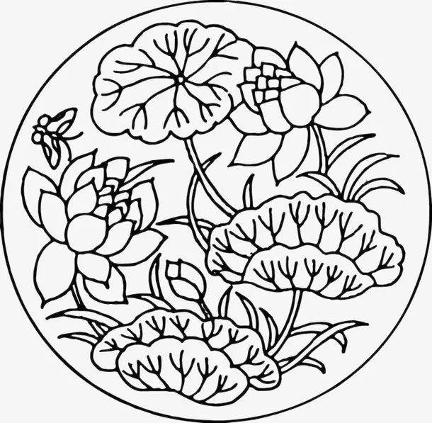 荷花简笔装饰画免抠